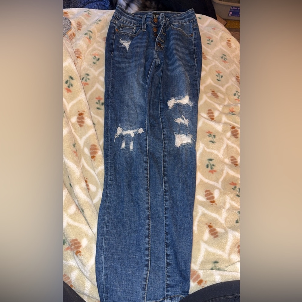 Judy Blue Distressed Skinny Jeans in Classic Blue